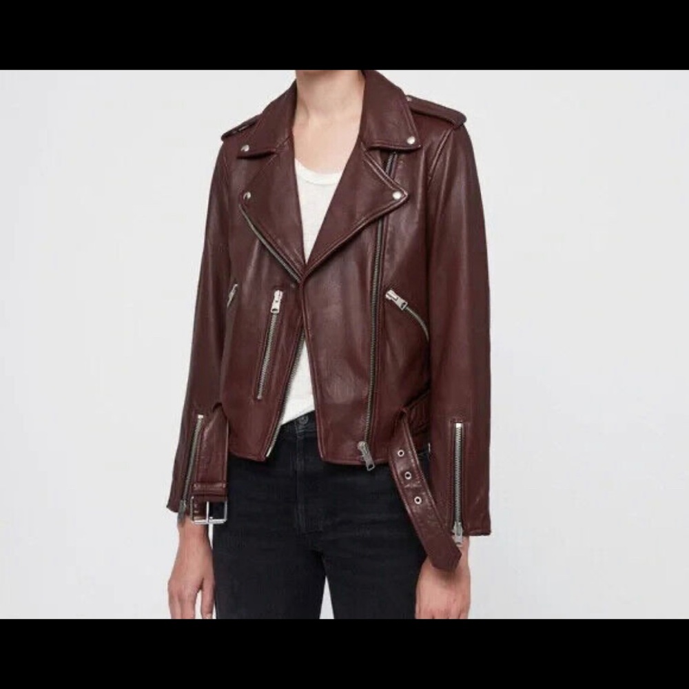 ALLSAINTS Balfern Leather Biker Jacket in Tuscan Red